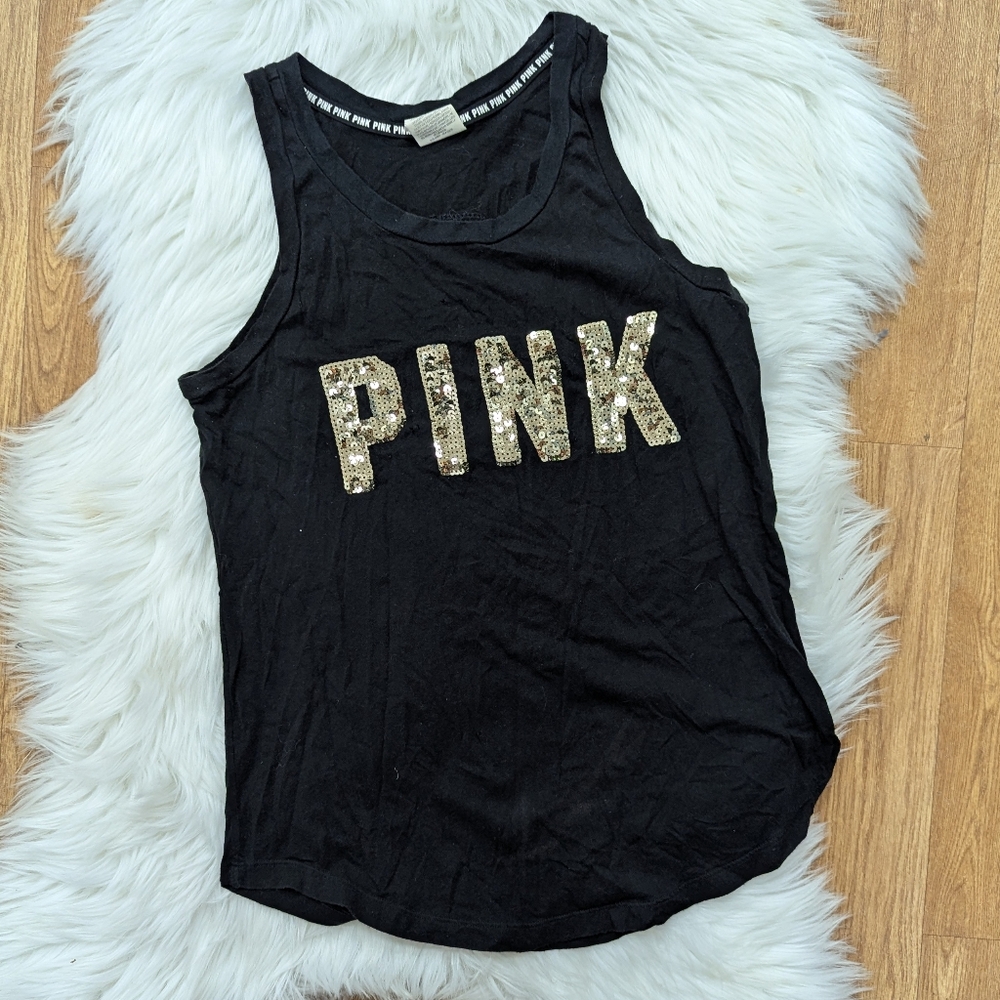 PINK Victoria's Secret Gold Sequin Bling Tank Top